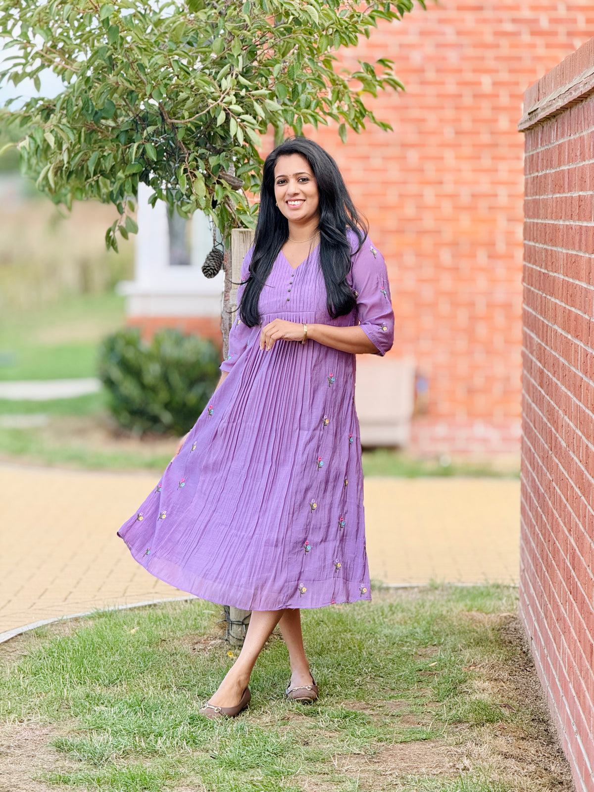 Lavender Pleated Mul Chanderi Kurta