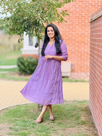 Lavender Pleated Mul Chanderi Kurta