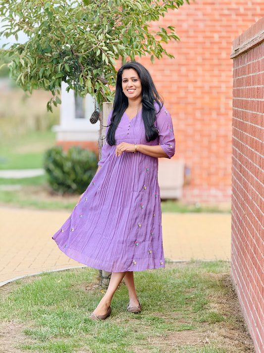 Lavender Pleated Mul Chanderi Kurta