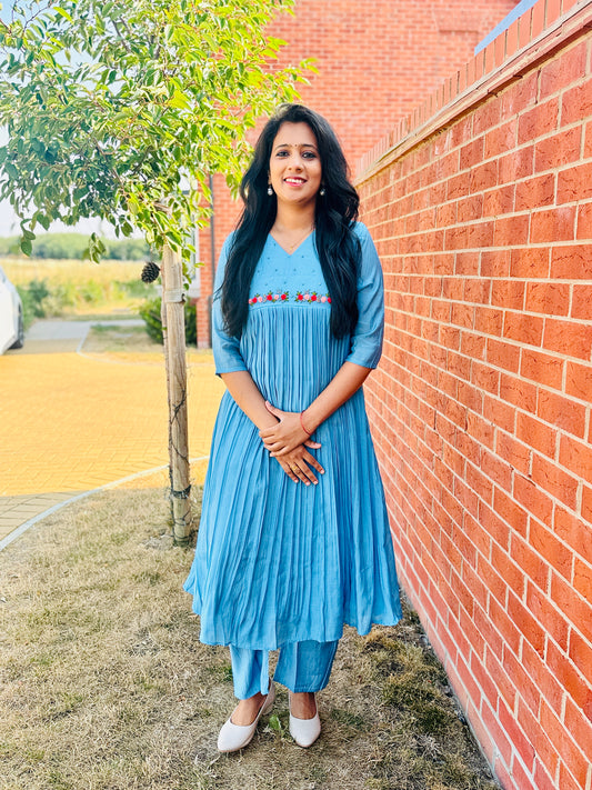 QS806- Blue Mulchanderi Coordset