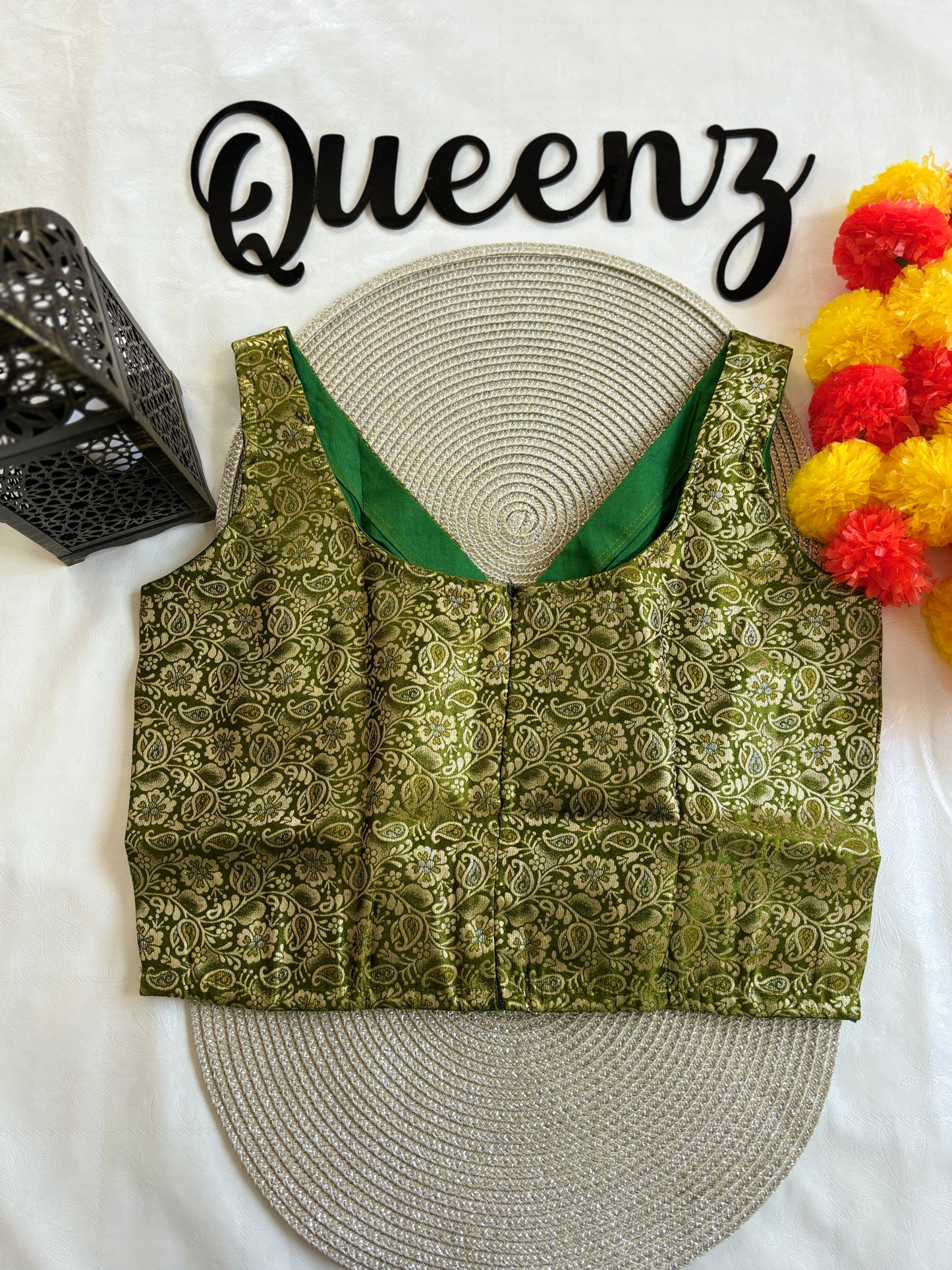 QB137- Green Brocade Blouse
