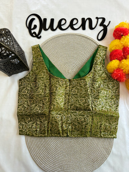 QB137- Green Brocade Blouse