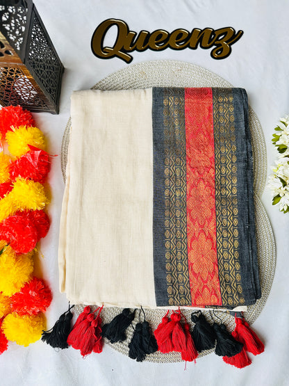 QMC022 Multi Color Kanchi Border Mul Cotton Saree