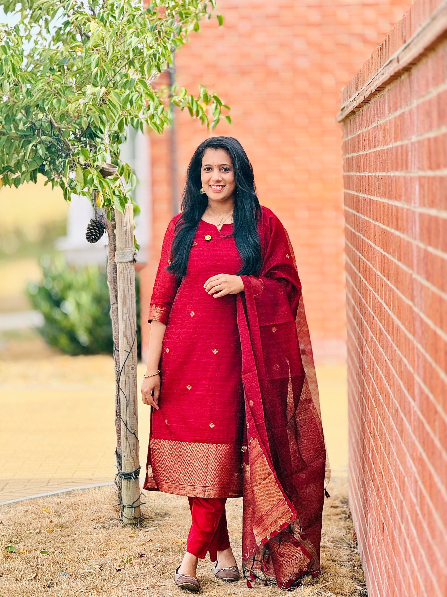 QS832-Maroon Jamdhani Partywear Salwar Set.
