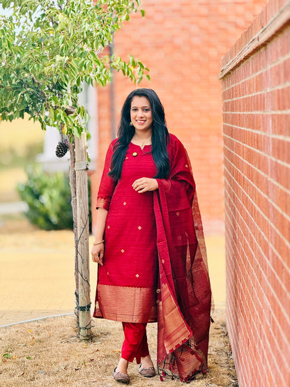 QS832-Maroon Jamdhani Partywear Salwar Set.
