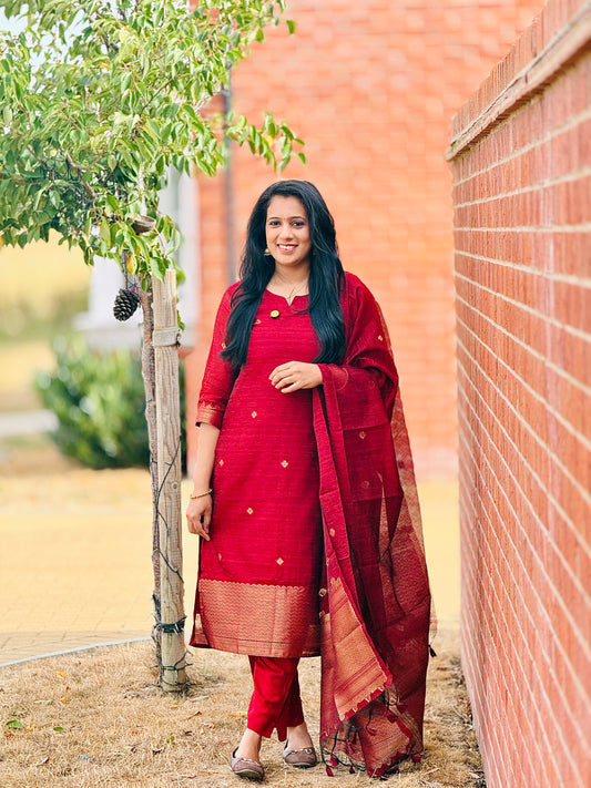 Maroon Jamdhani Partywear Salwar Set