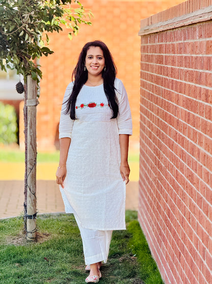 White Hacoba Slitted Kurta