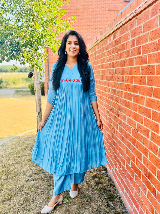 QS806- Blue Mulchanderi Coordset