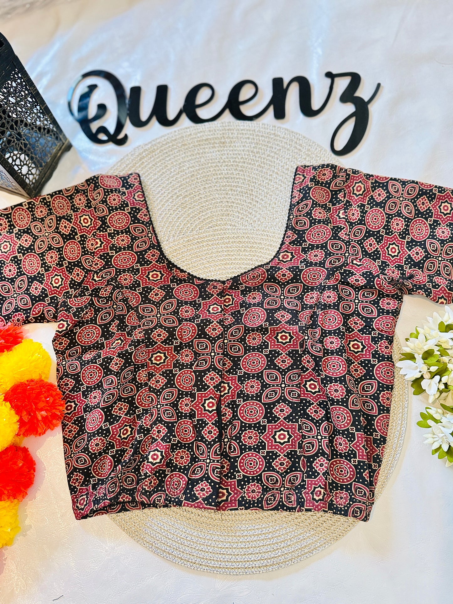 QB128-Cotton Stretchable Ajrak Blouse
