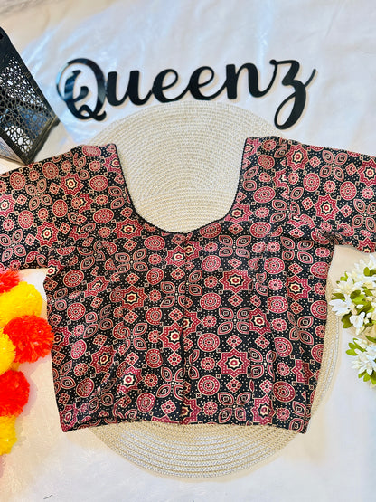 QB128-Cotton Stretchable Ajrak Blouse