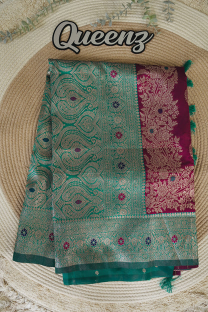 Burgundy Meenakari Weaved Saree