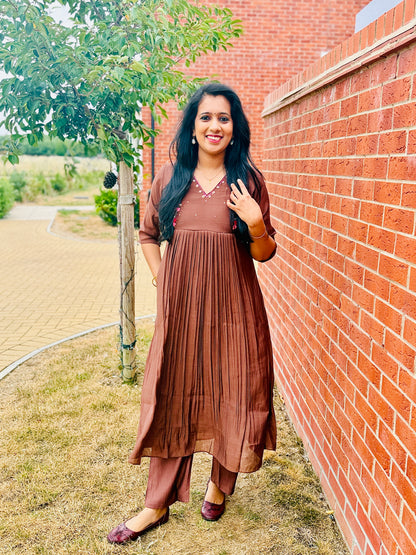QS850- Brown  Mulchanderi Coordset