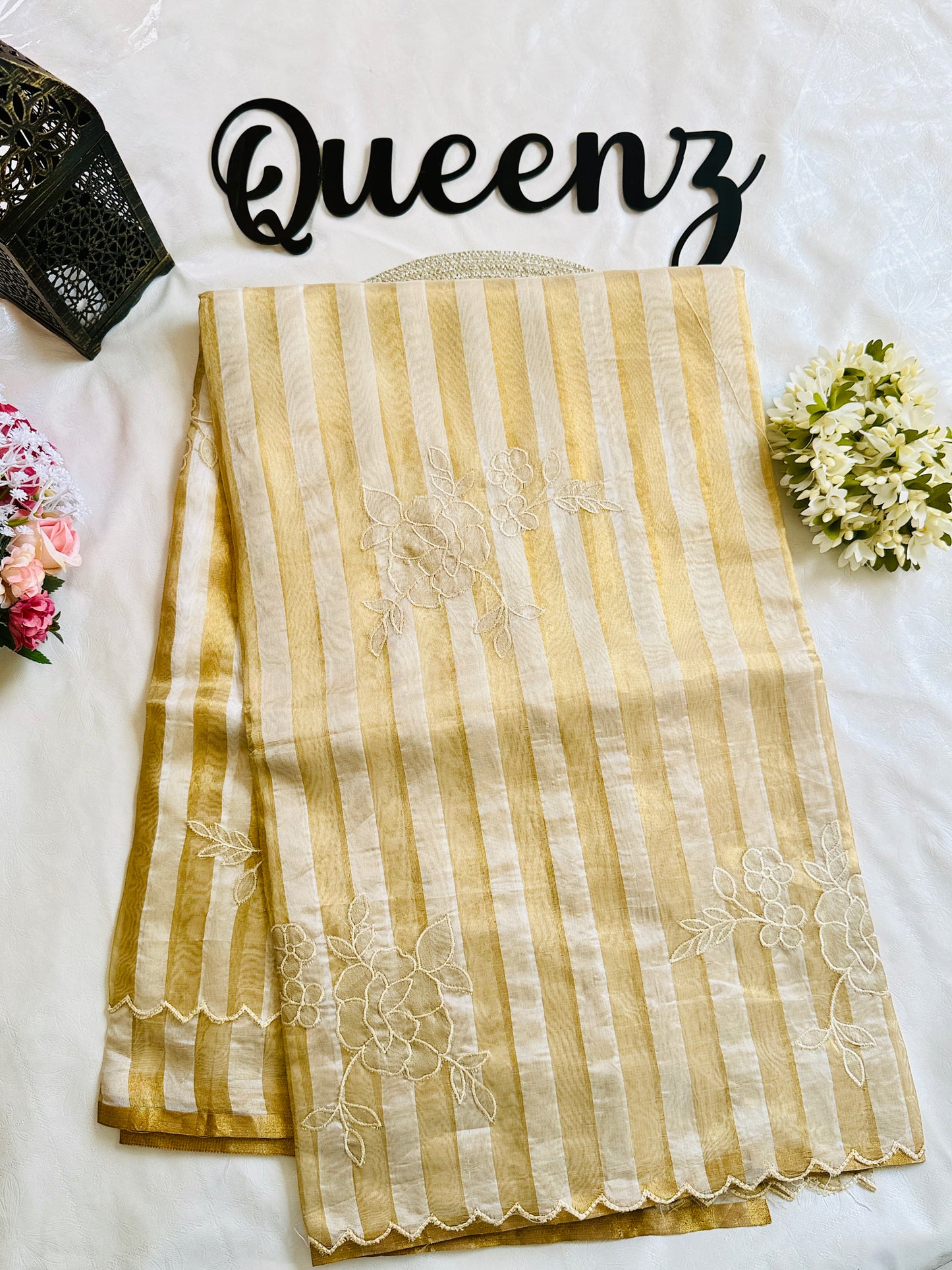 SS340- Premium Tissue Saree with Applique Work