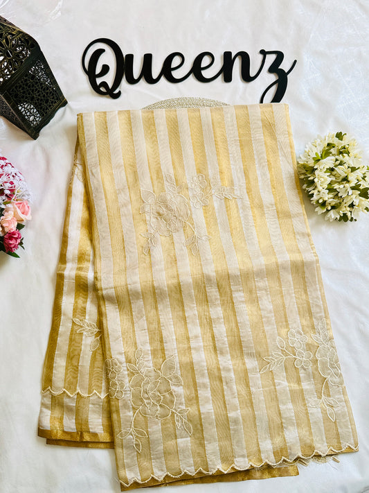 SS340- Premium Tissue Saree with Applique Work