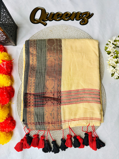 QMC025 Double Kanchi Border Mul Cotton Saree