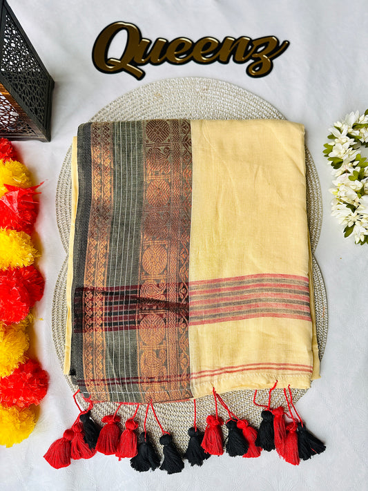 QMC025 Double Kanchi Border Mul Cotton Saree