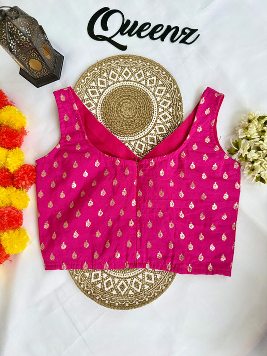 QB139-Hot Pink Brocade  Sleeveless Blouse