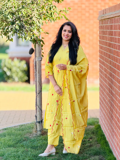Pastel Yellow Mul Chanderi A-line Anarkali Set – view 4 of 4