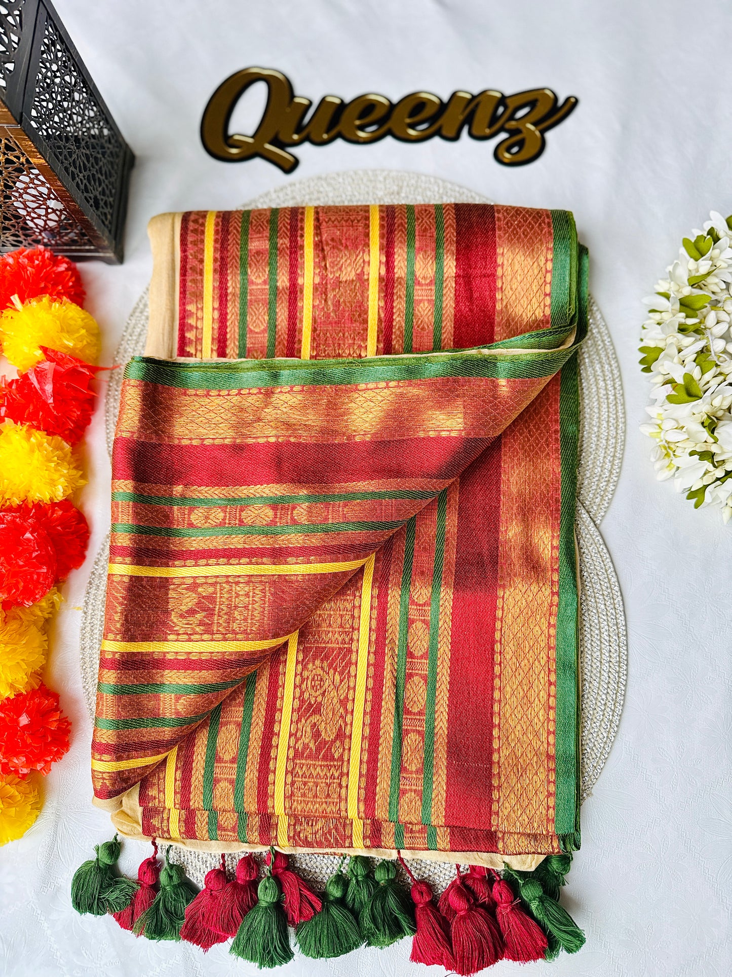 QMC026 Wide Kanchi Border Sandal Mul Cotton Saree