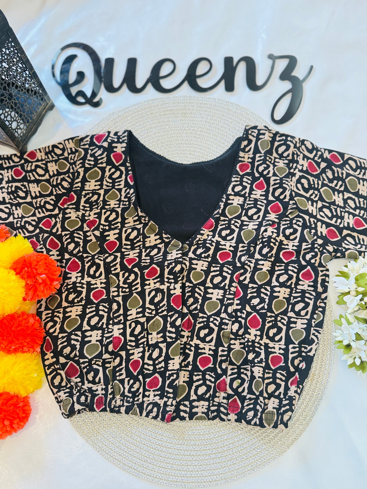 QB128-Cotton Stretchable Ajrak Blouse
