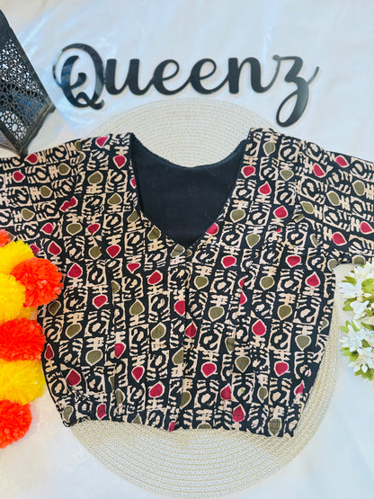 QB128-Cotton Stretchable Ajrak Blouse