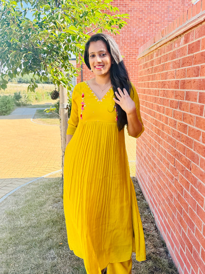 QS755 - Yellow Mulchanderi Coord Set
