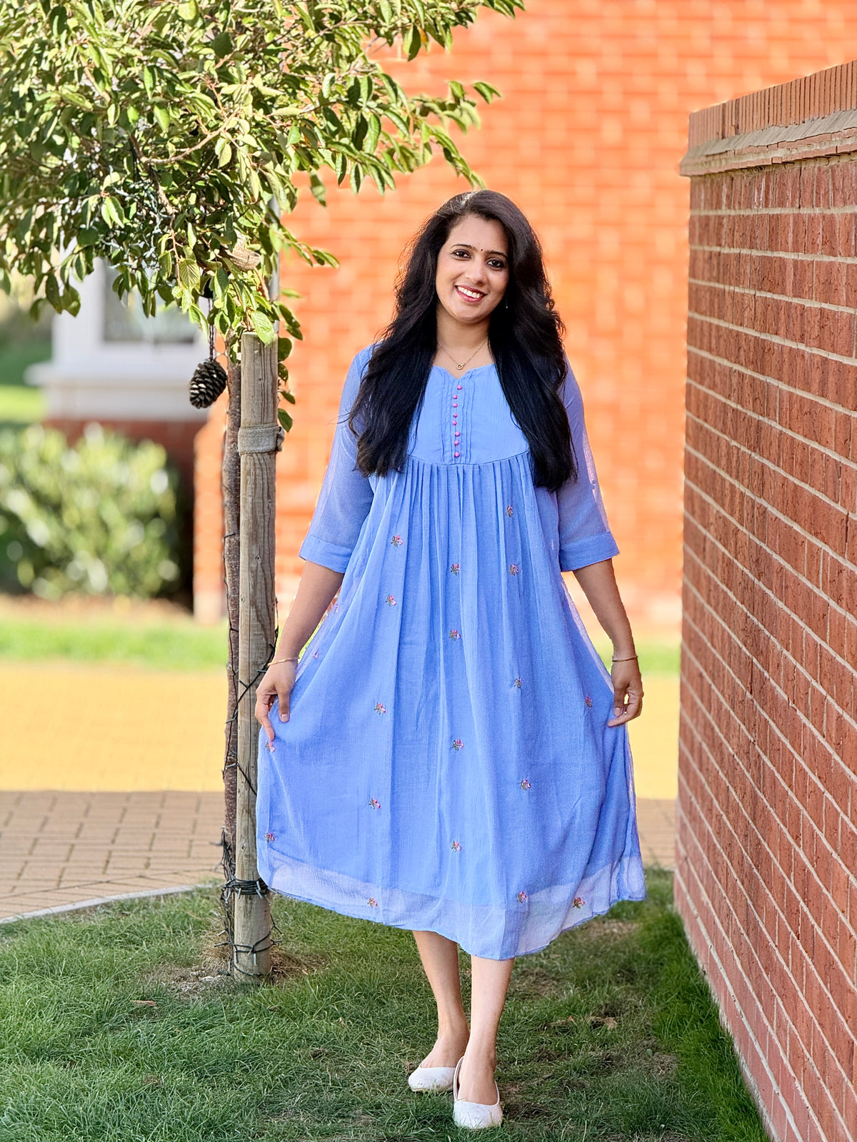 Mul Chiffon Blue Kurta