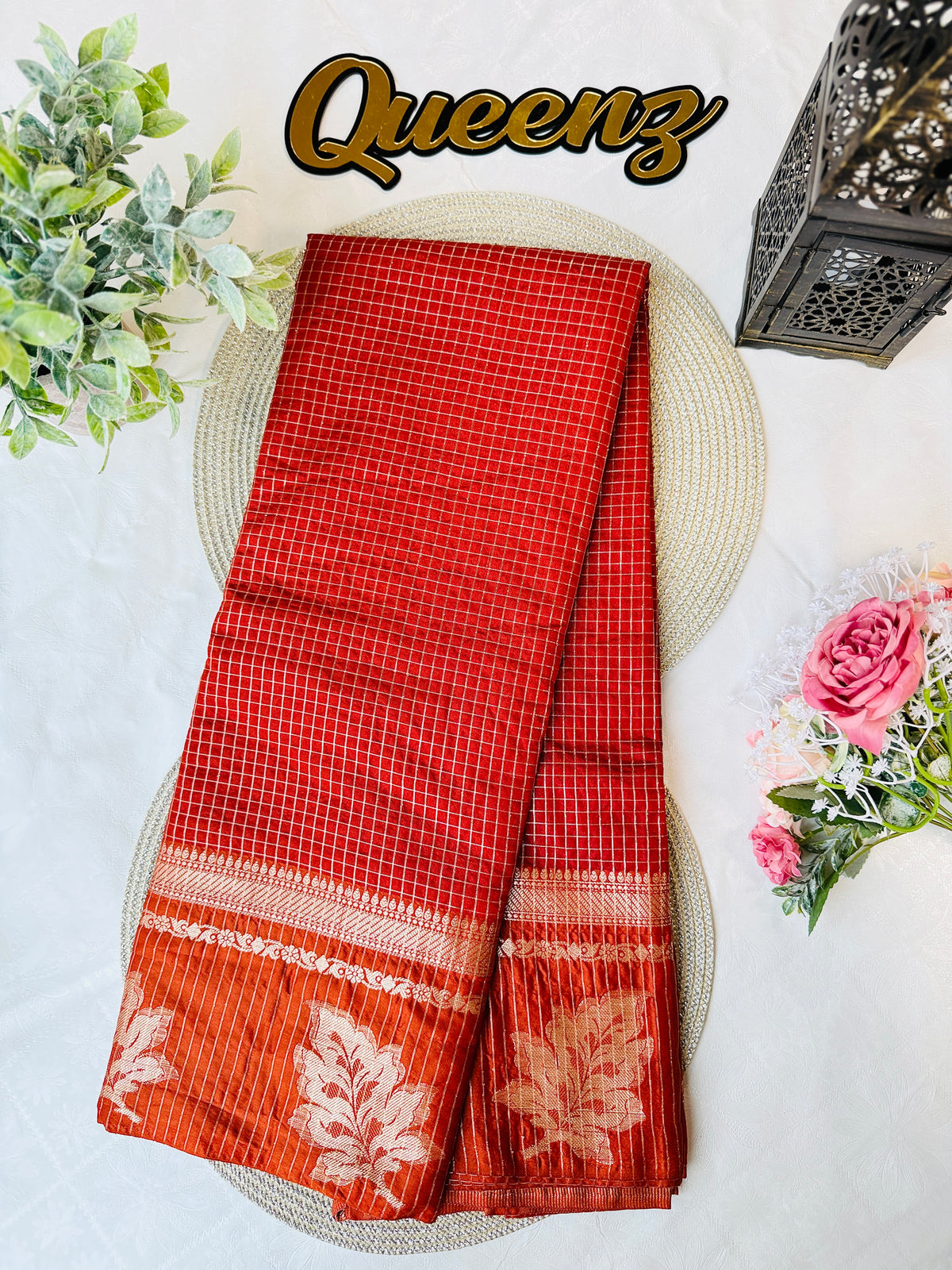Brick Orange Viscose Dola Silk Saree – view 2 of 3