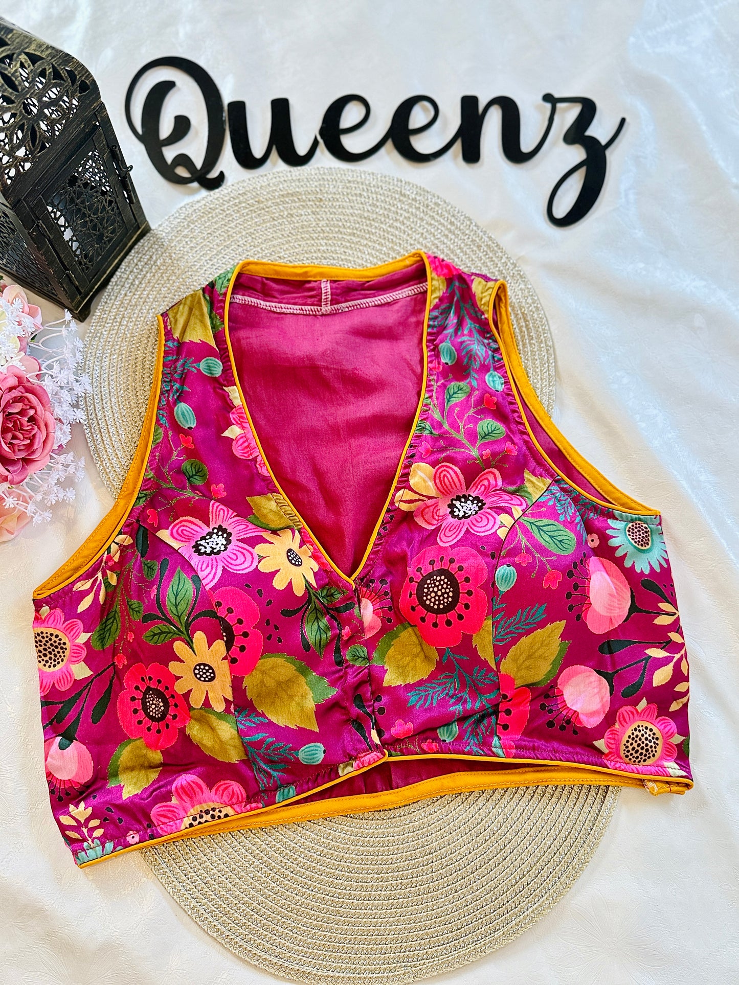 QB100- Crape Floral Halter Neck Blouse