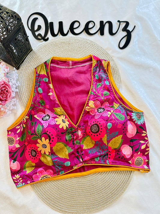 QB100- Crape Floral Halter Neck Blouse
