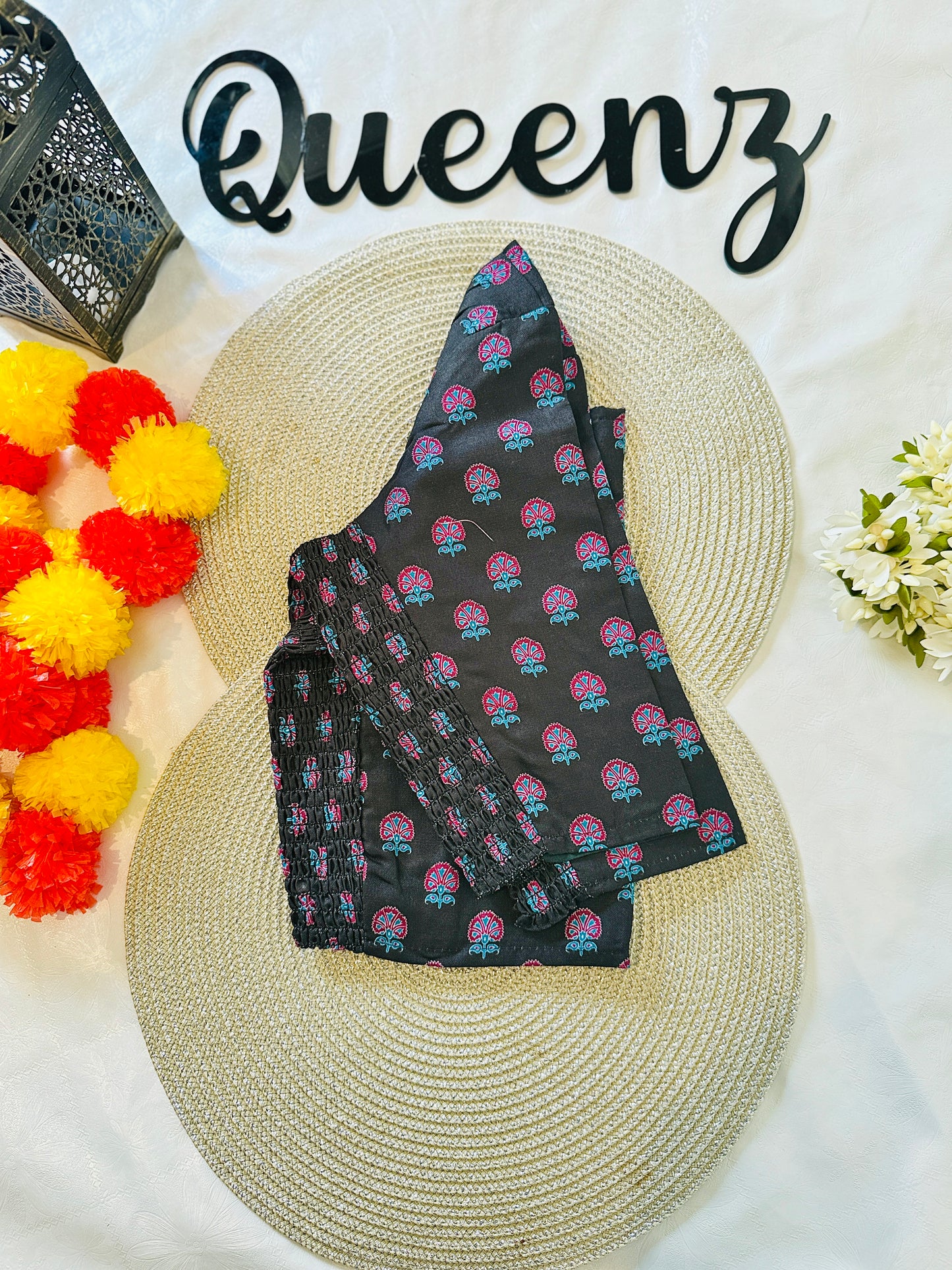 QB130-Cotton Stretchable Ajrak Blouse