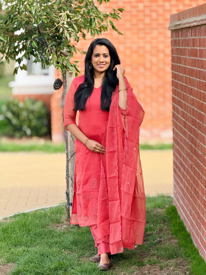 Peach Organza Salwar Party-wear Salwar