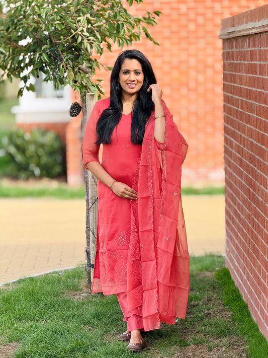 Peach Organza Salwar Party-wear Salwar