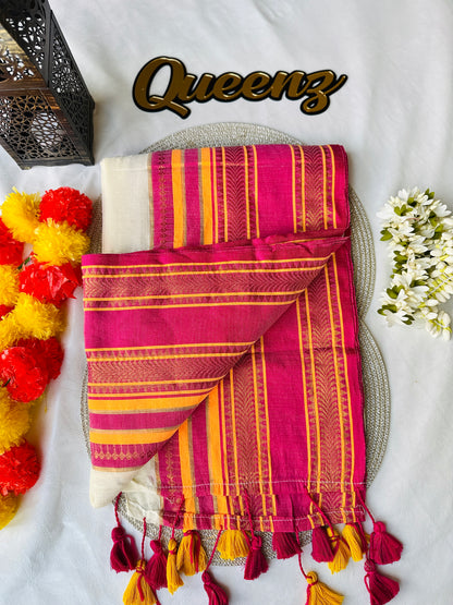 QMC028 Wide Kanchi  Border Mul Cotton Saree