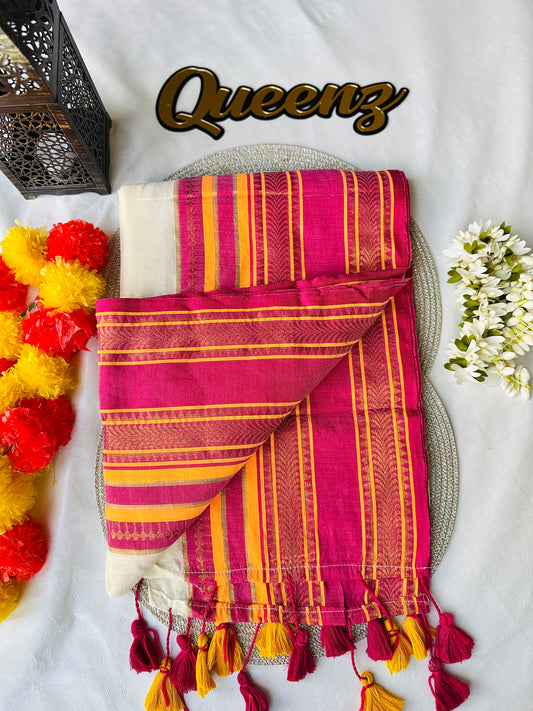 QMC028 Wide Kanchi  Border Mul Cotton Saree