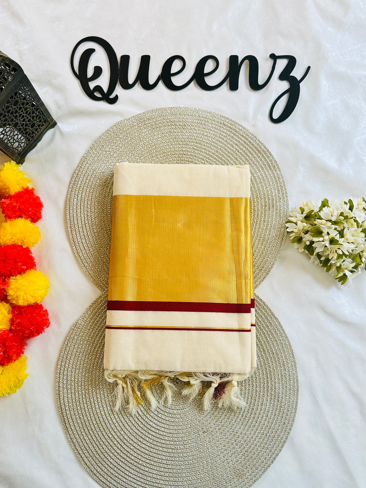 SS334-Wide Kasavu Saree - Maroon