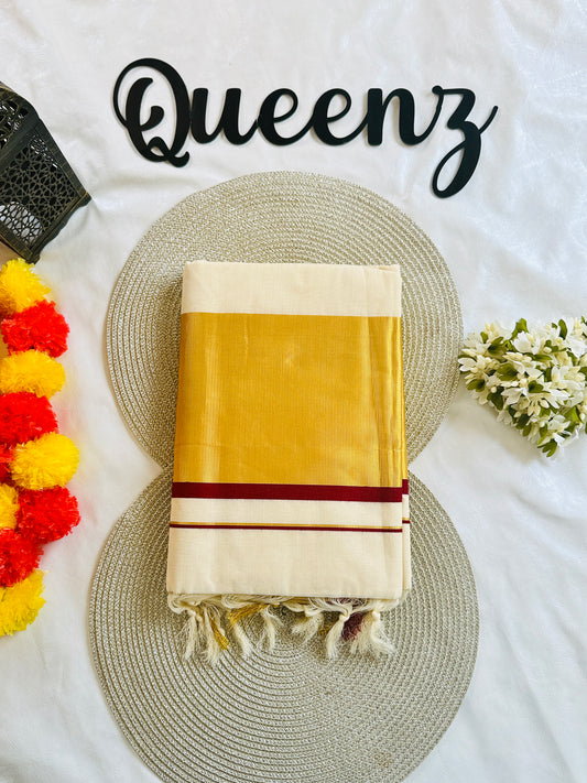 SS334-Wide Kasavu Saree - Maroon