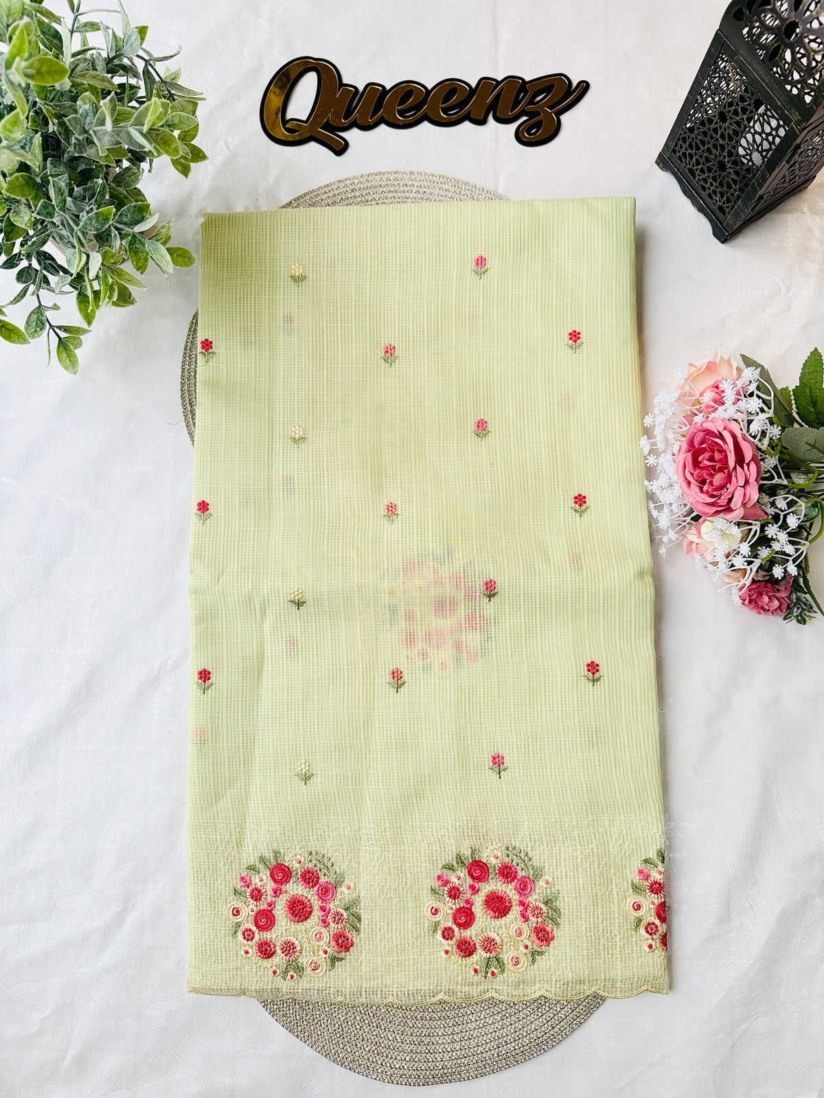 Pista Green Premium Soft Kota Check Saree – view 3 of 4