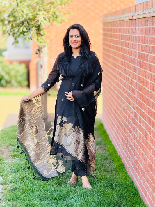 Black Jamdhani silk Party wear salwar