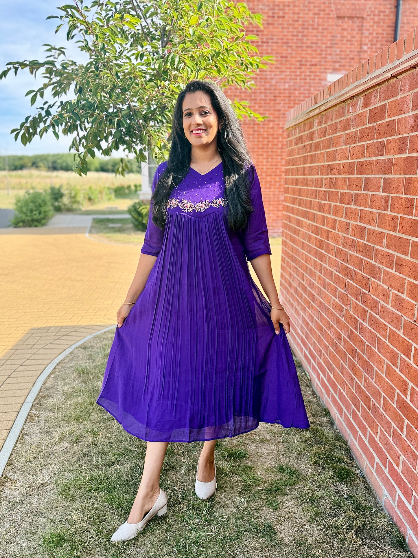 QS808- Voilet Mulchanderi Kurta