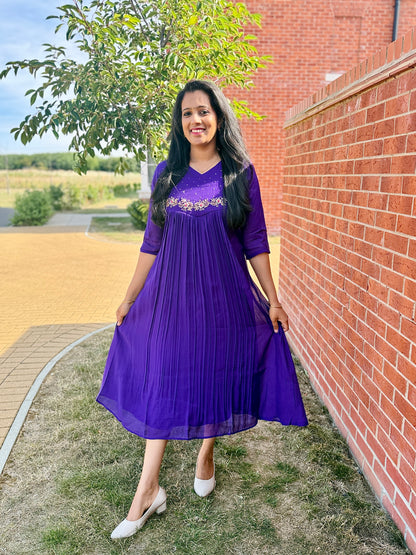 QS808- Voilet Mulchanderi Kurta