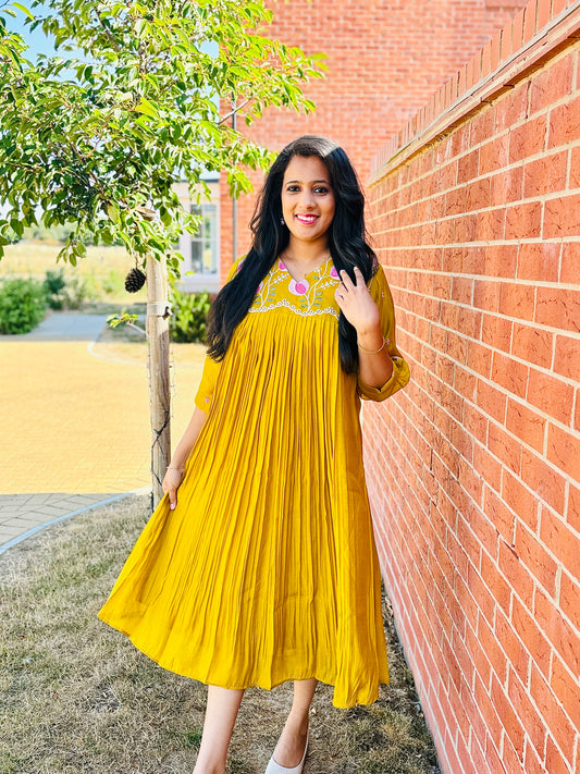 QS820-Mustard Mulchanderi Kurta