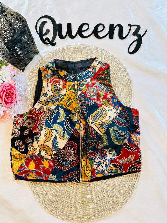 QB096 - Ajrak Patch Halter Neck Sleeveless Blouse
