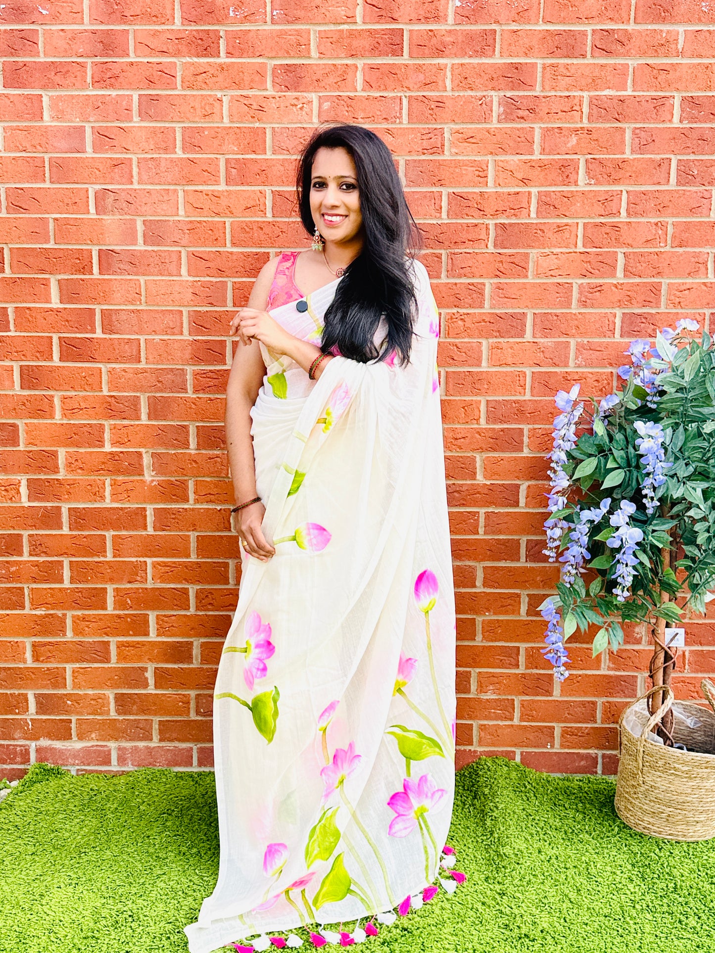 QMC021-Lotus Hand Painted Saree