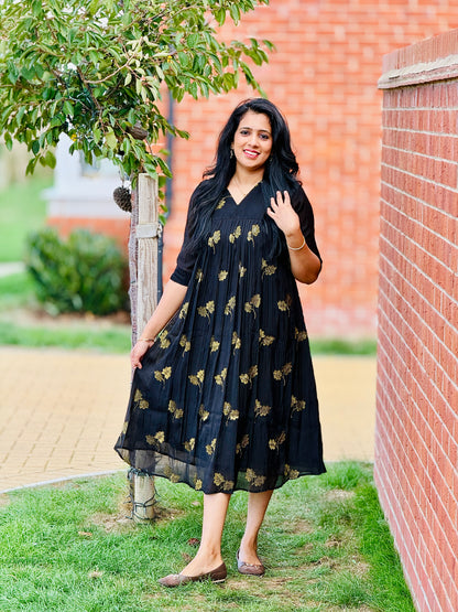 Black MulChanderi Kurta