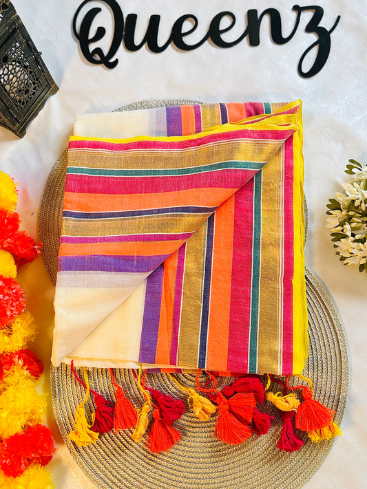 SS325 Multicolor Border Mul Cotton Saree