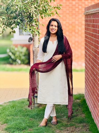 Off-white Mulchanderi Salwar Set.