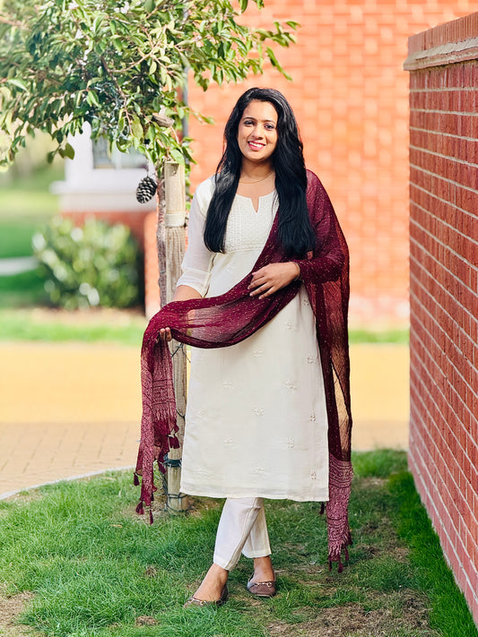 Off-white Mulchanderi Salwar Set.
