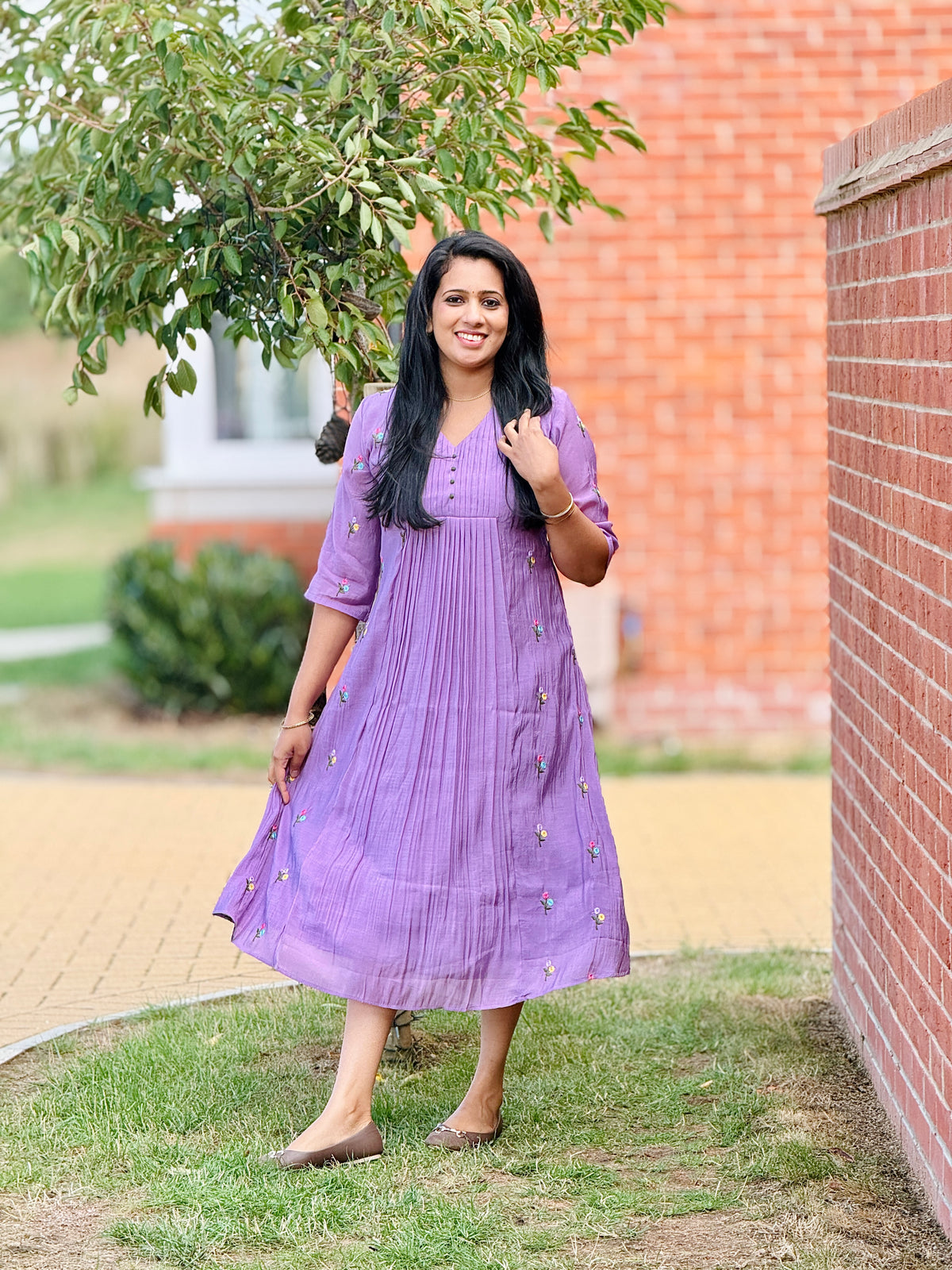 Lavender Pleated Mul Chanderi Kurta – view 3 of 5