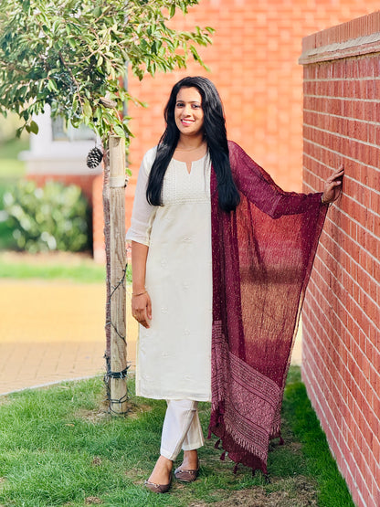 Off-white Mulchanderi Salwar Set.